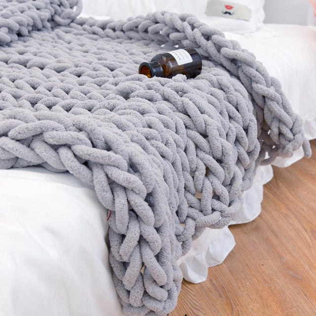 Large Soft Hand Chenille Knitted Blanket