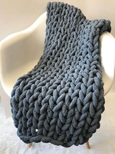 Large Soft Hand Chenille Knitted Blanket