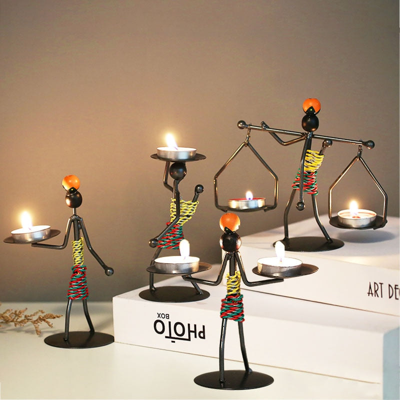 Metal Candlestick Abstract Character Sculpture