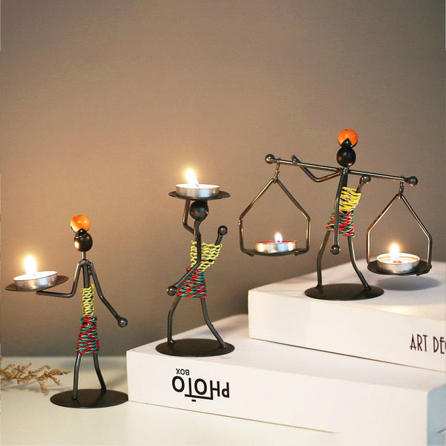 Metal Candlestick Abstract Character Sculpture