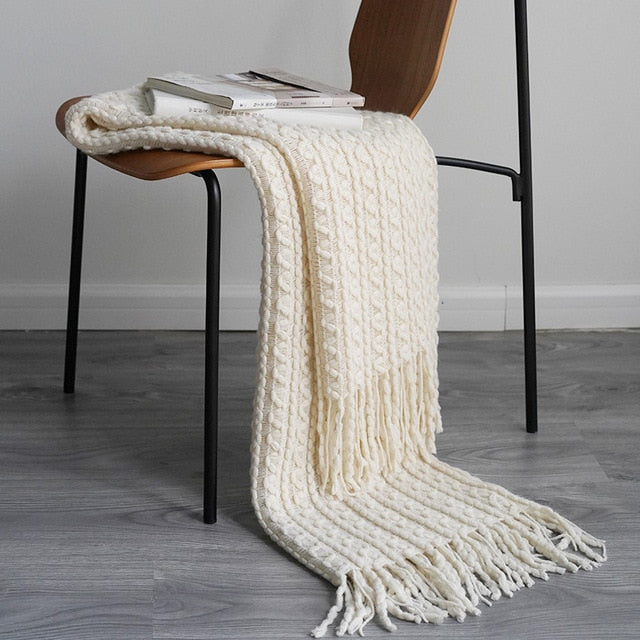Solid Colors Sofa Knitted Tassel Throw Cover Blanket