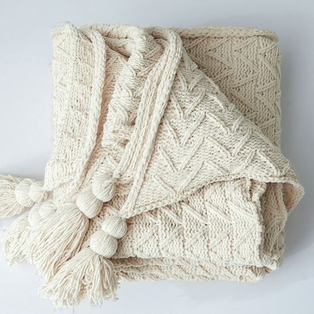 Tassel Design Chunky Knit Throw Blanket For Bed