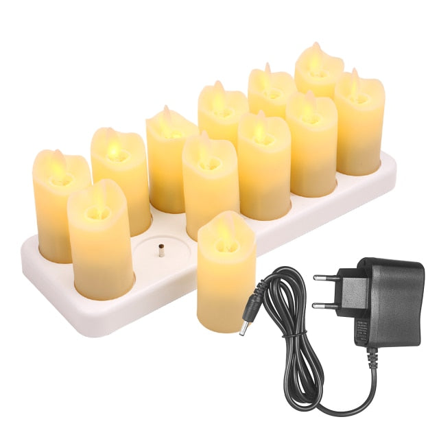 12Pcs Rechargeable Candles Realistic Warm Yellow LED