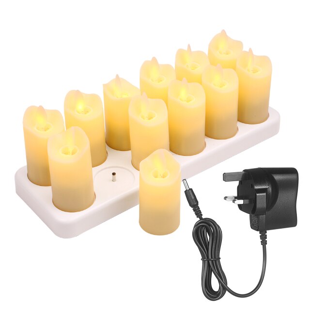 12Pcs Rechargeable Candles Realistic Warm Yellow LED