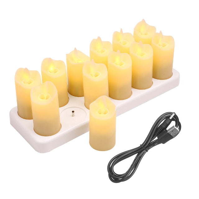 12Pcs Rechargeable Candles Realistic Warm Yellow LED