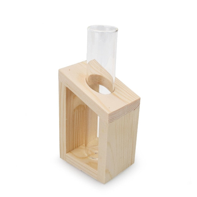 Home Crystal Glass Test Tube Vase In Wooden Stand