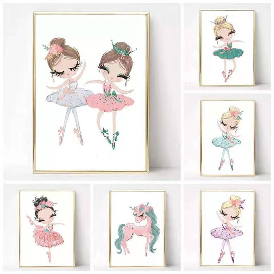 Ballerina Girl Poster Unicorn  Nursery Wall Art