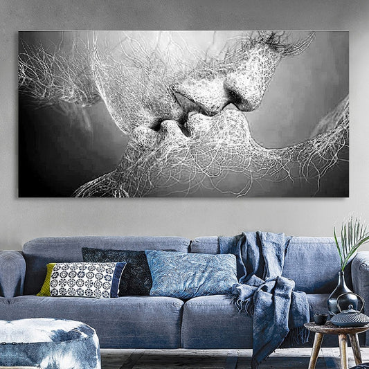 Black Love Kiss Canvas Painting Abstract