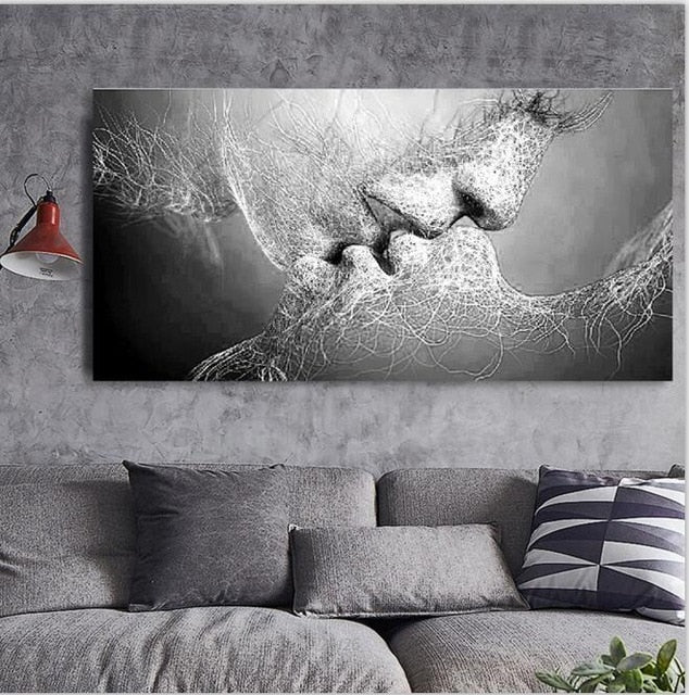 Black Love Kiss Canvas Painting Abstract