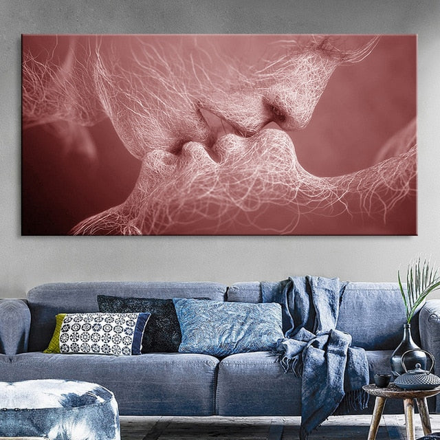 Black Love Kiss Canvas Painting Abstract