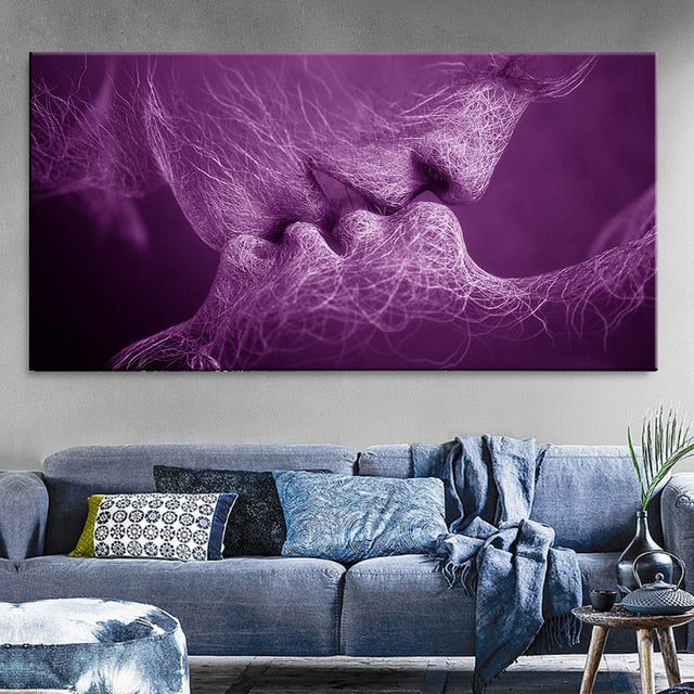 Black Love Kiss Canvas Painting Abstract