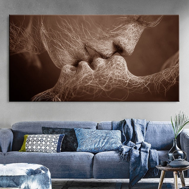 Black Love Kiss Canvas Painting Abstract