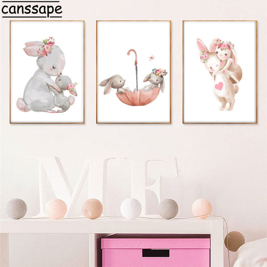 Bunny Poster Paintings Animal Wall Art