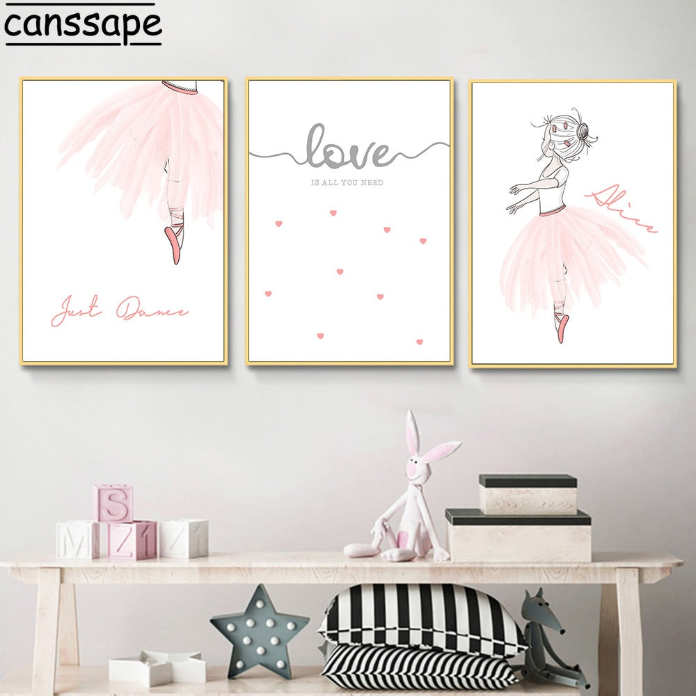 Pink Ballet Girl Canvas Painting Poster
