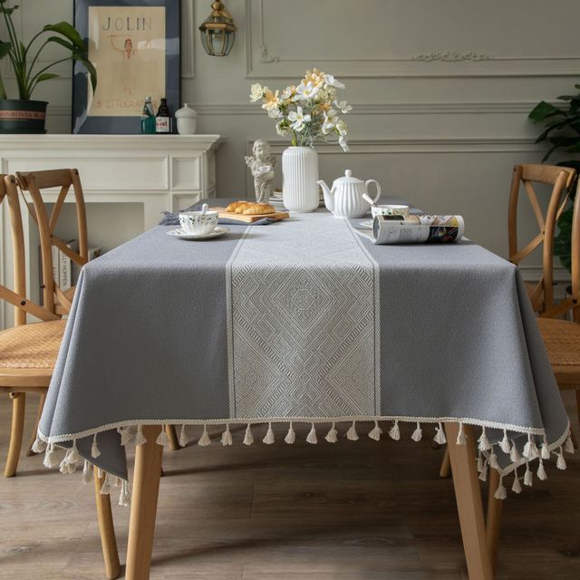 Cotton Geometric Jacquard Fabric Tablecloth Linen