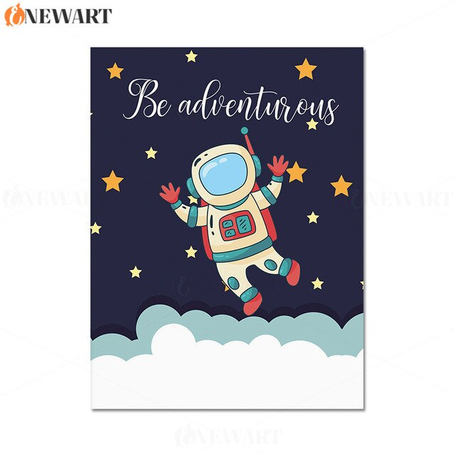 Cartoon Astronaut Space Rocket Picture for Boy Girl Room