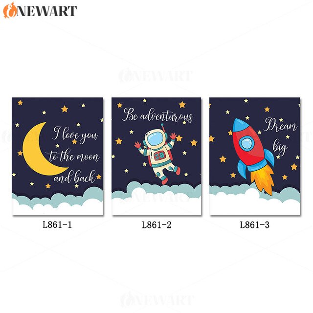 Cartoon Astronaut Space Rocket Picture for Boy Girl Room