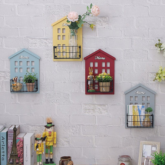 Wall Hanging Shelf Crafts House Shape Wooden