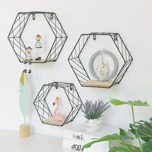 Hexagon Metal Wall Shelves Display Racks