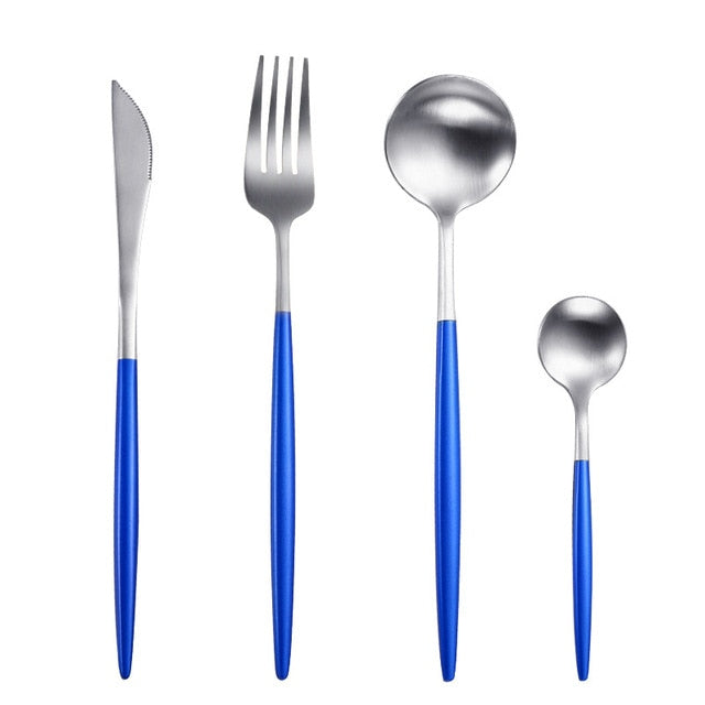 Steel Rose Gold Spoon Forks Knives Set Western Dinnerware