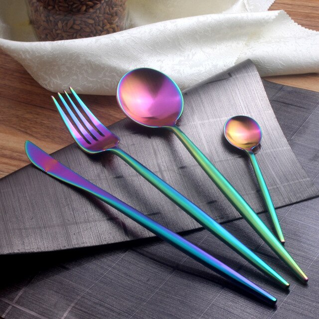 Steel Rose Gold Spoon Forks Knives Set Western Dinnerware