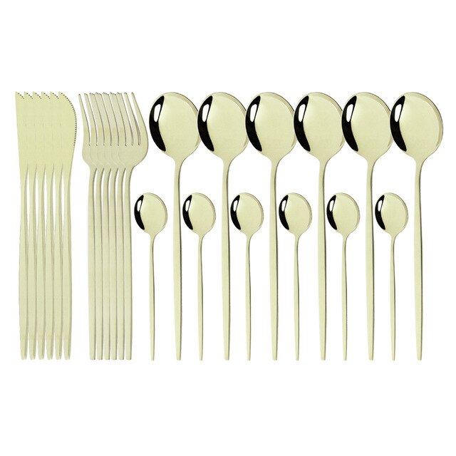 24 Pieces Set Stainless Steel Dinnerware Set White Gold Cutlery