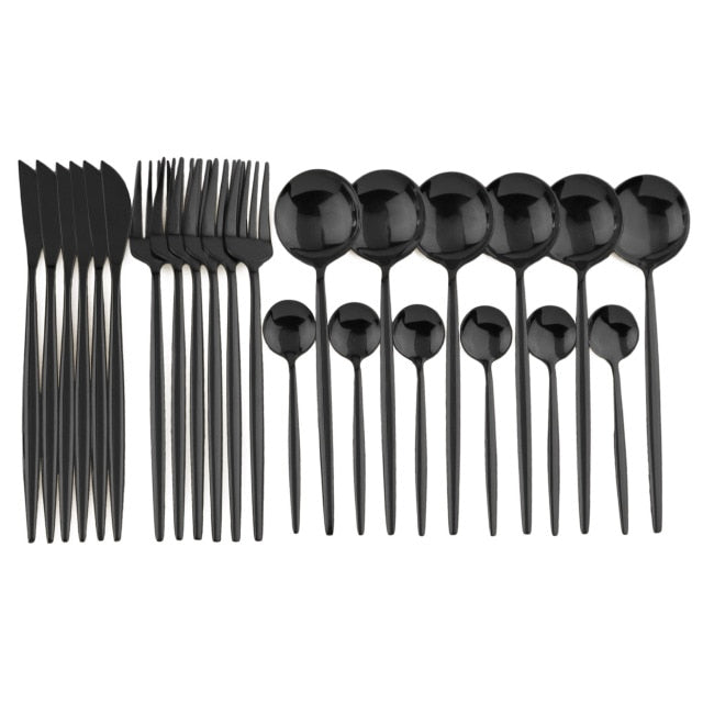 24 pieces Black Western Dinnerware Set Stainless Steel