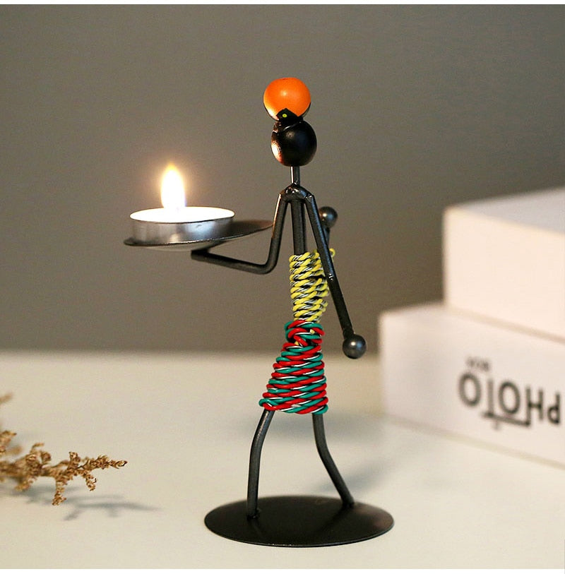 Metal Candlestick Abstract Character Sculpture