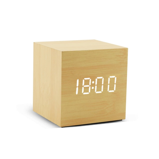 Alarm Clock LED Control Digital Wooden