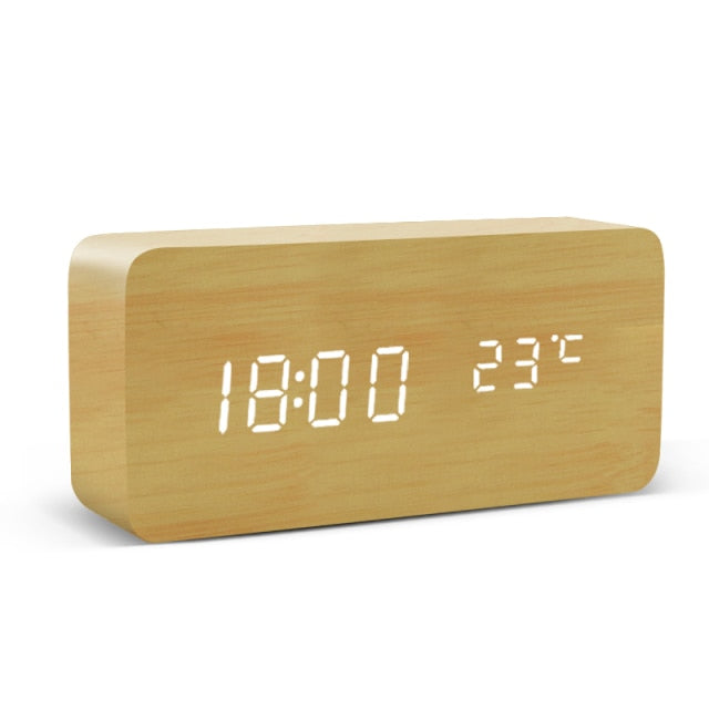 Alarm Clock LED Control Digital Wooden