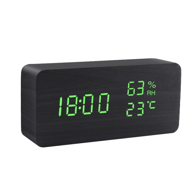 Alarm Clock LED Control Digital Wooden
