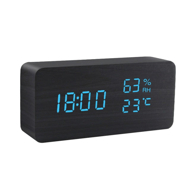 Alarm Clock LED Control Digital Wooden