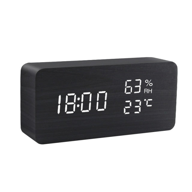 Alarm Clock LED Control Digital Wooden