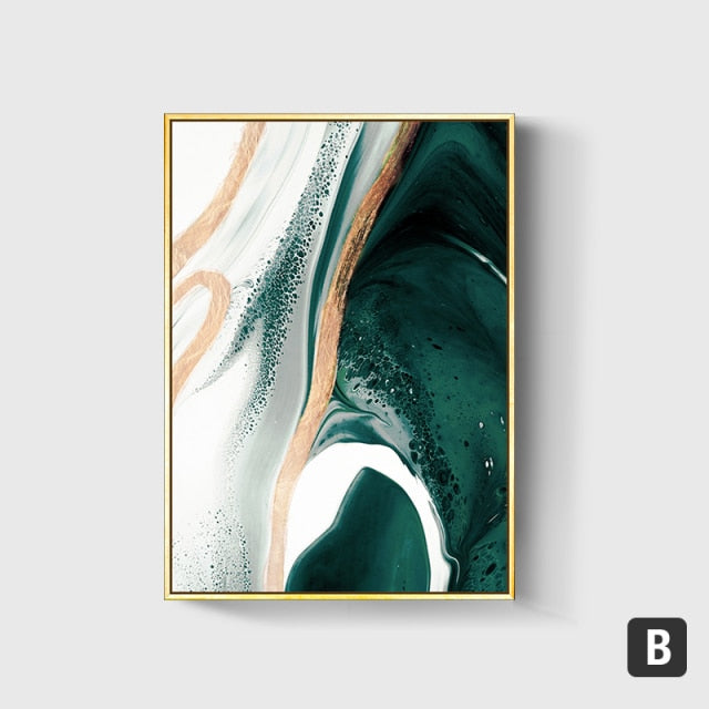 Abstract Gold foil lines Green Canvas Art Paintings