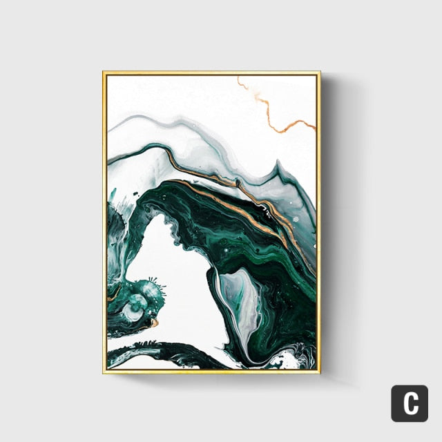 Abstract Gold foil lines Green Canvas Art Paintings