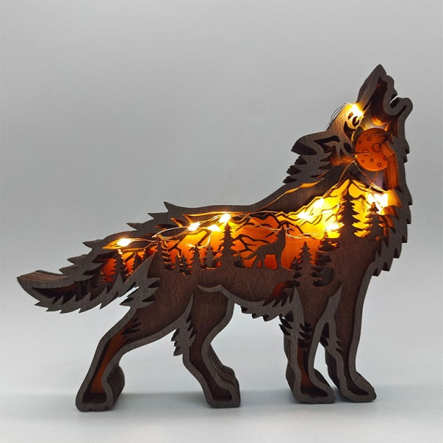 Wooden Animal Wolf Statue Ornaments