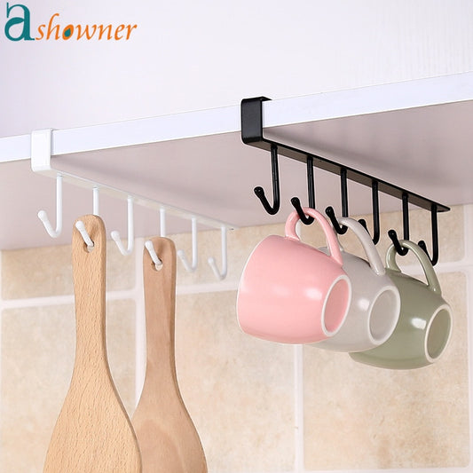 Iron 6 Hooks Shelf Mug Cup Hanger