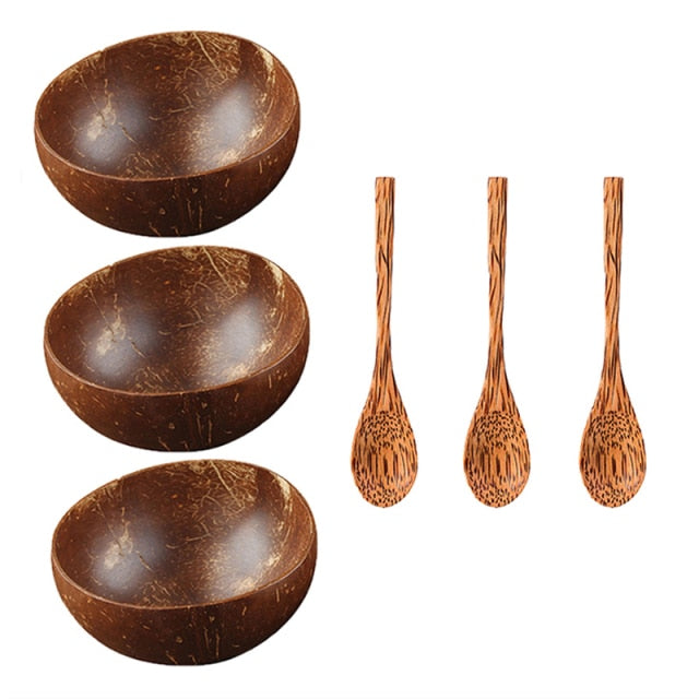 Natural Coconut Bowl Wooden Spoon Set