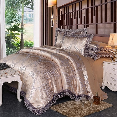 Luxury Satin Cotton Lace Bedding Set