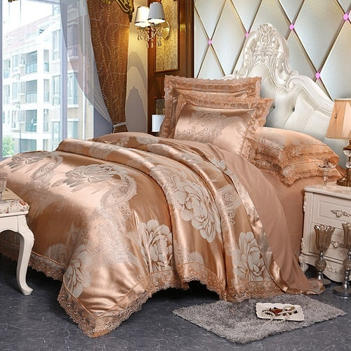 Luxury Satin Cotton Lace Bedding Set