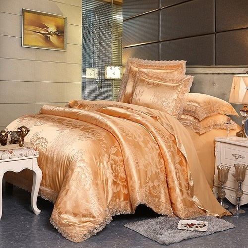 Luxury Satin Cotton Lace Bedding Set