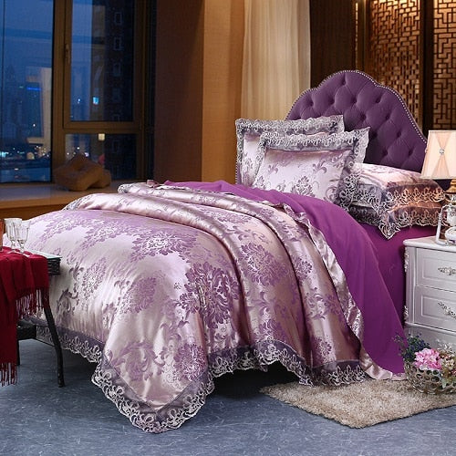 Luxury Satin Cotton Lace Bedding Set